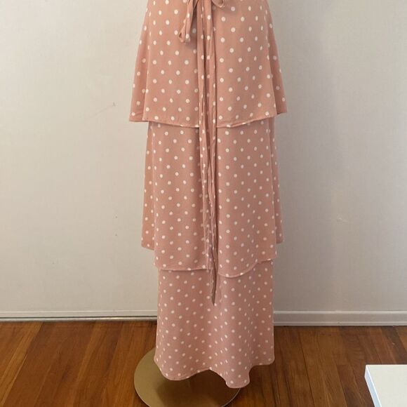 AFRM Pastel Pink Polka Dot Tiered Wrap Maxi Dress Size Small - Picture 8 of 14